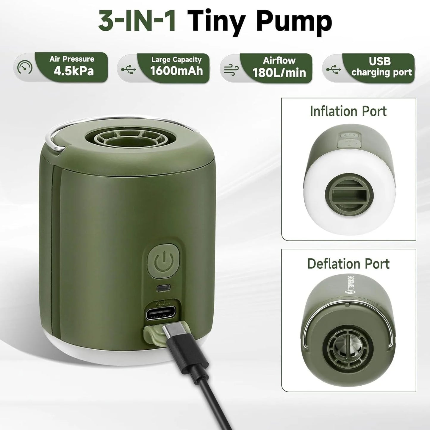 Nano Inflatable Pump with Built-In Lantern & Magnetic Design for Air Mattress, Pool Floats, & More