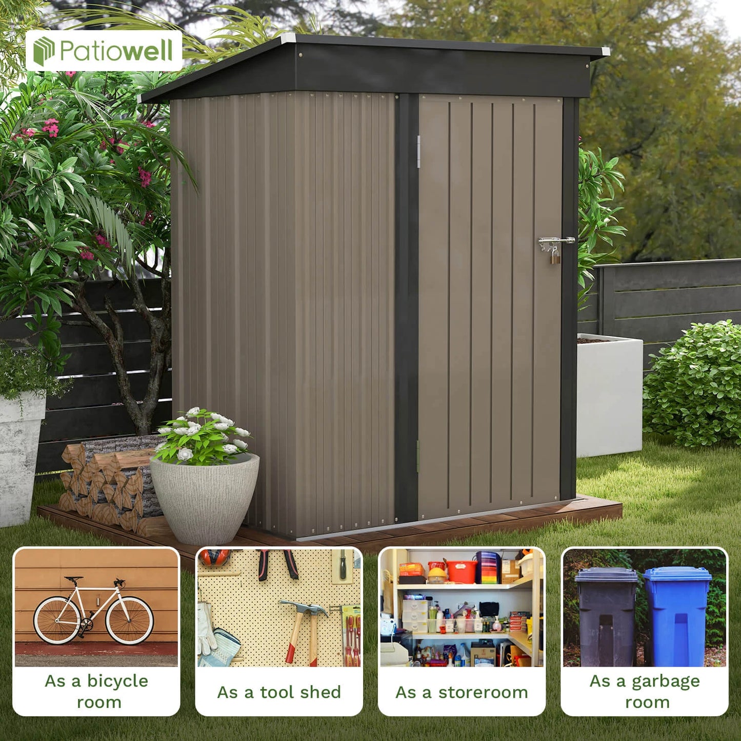 Victone 5x3 FT Outdoor Storage Shed, Tool Shed with Sloping Roof and Lockable Door, Metal Shed for Backyard Garden Patio Lawn