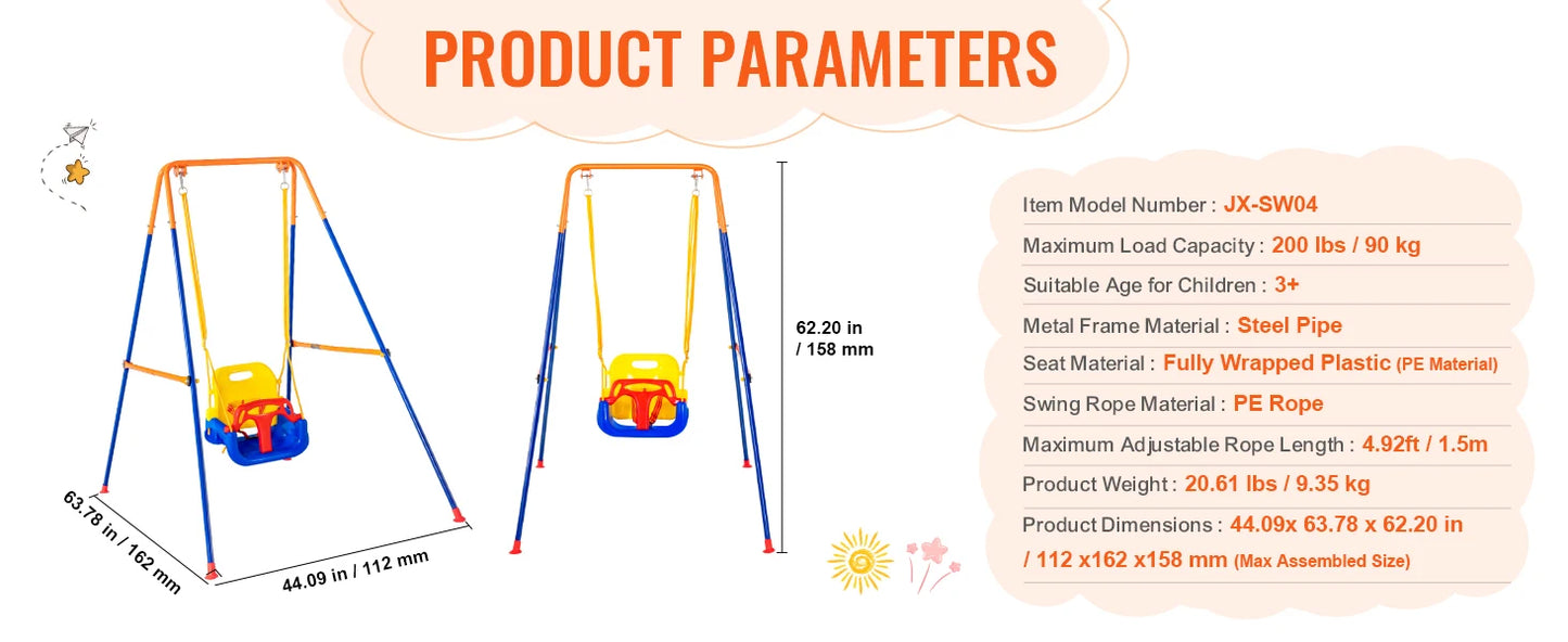 SucceBuy Swing Sets for Backyard 600lbs Capacity Swing Set with 1 Saucer Swing Seat 2 Belt Swing Seats Swingset Outdoor for Kids