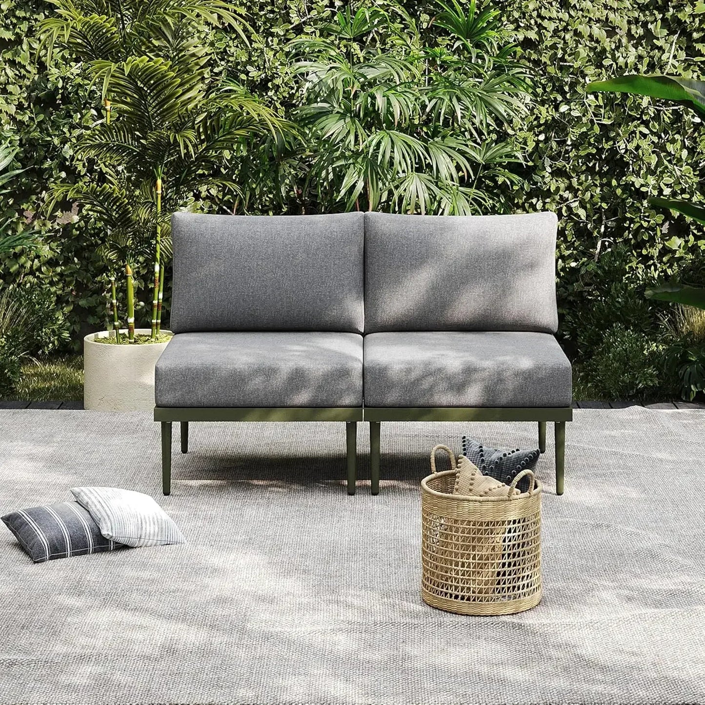 7 Pieces Metal Patio Furniture Set, Outdoor Sectional Sofa w/6 Inch Olefin Cushion, Modern Outdoor Conversation