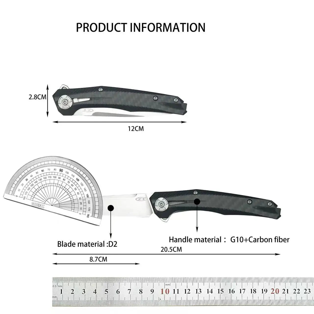 American hand tool survival folding knife, lightweight carbon fiber handle, camping, fishing, outdoor exploration, men's gift,