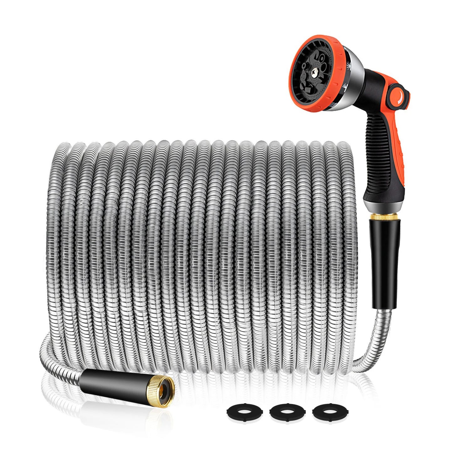 100FT 50FT Stainless Steel Garden Hose Kink-Free & No-Leak Flexible Outdoor Water Pipe with 10 Functions Adjustable Spray Nozzle