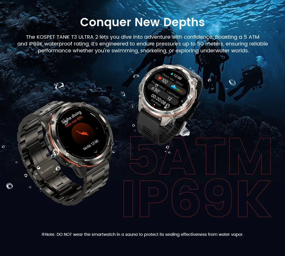 2025 KOSPET TANK T3 Ultra 2 GPS Smart Watch For Men Compass Altimeter Barometric 5ATM IP69K Waterproof AMOLED Bluetooth Call