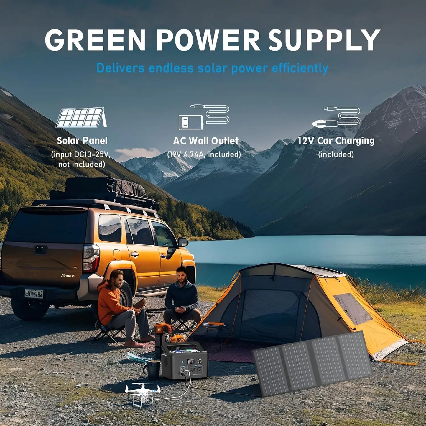 Powkey 600W Portable Power Station 296Wh Battery Backup with 2 Pure Sine Wave AC Outlets Solar Generator for Outdoor Camping RV