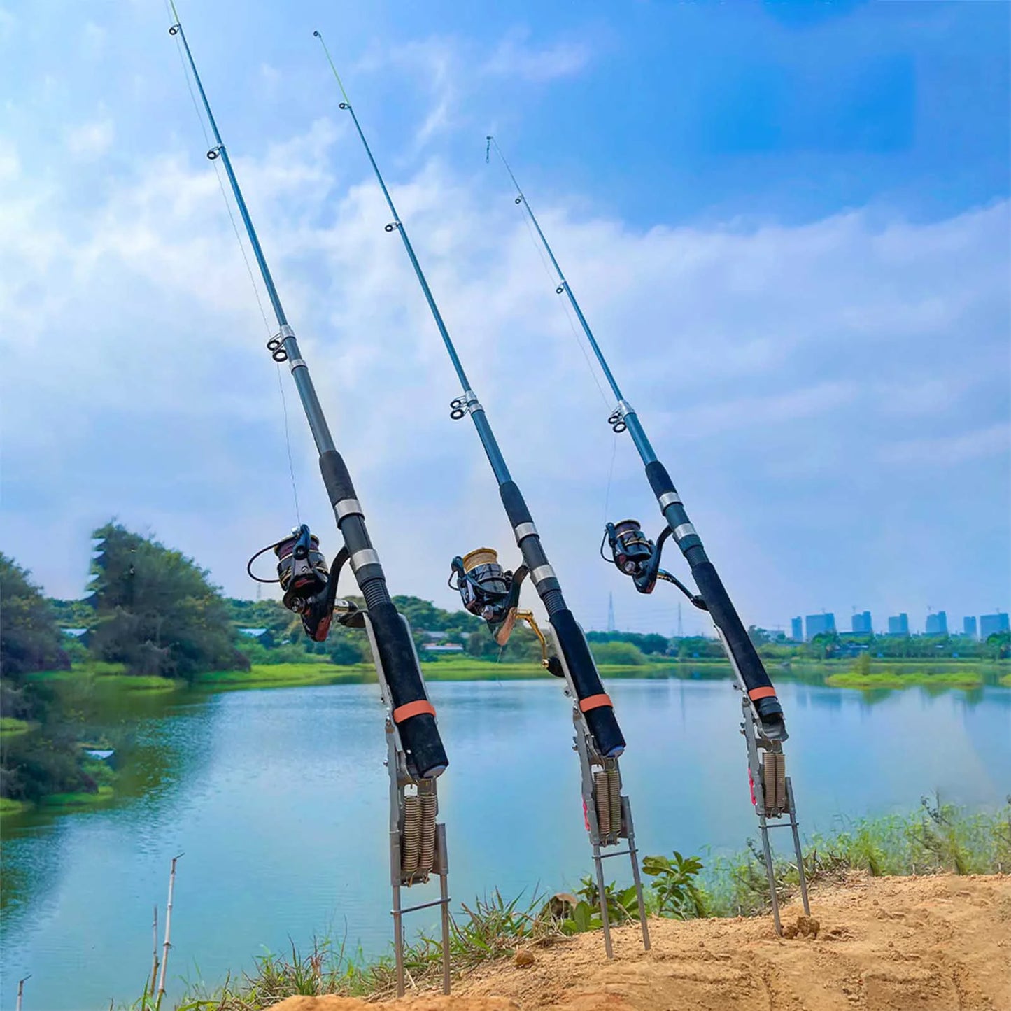 1-5pcs Automatic Fishing Rod bracket holders Stainless Steel pole stand Support double spring rest Brackets Fishing Accessories