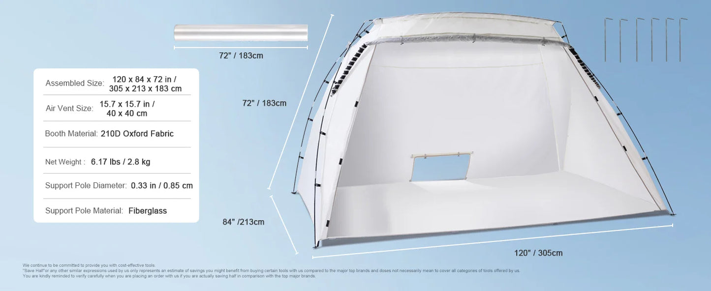 SucceBuy Portable Paint Booth Shelter 7.5x5.2x5.2/10x7x6ft Foldable Spray Painting Tent for Furniture Craft Project DIY Tool