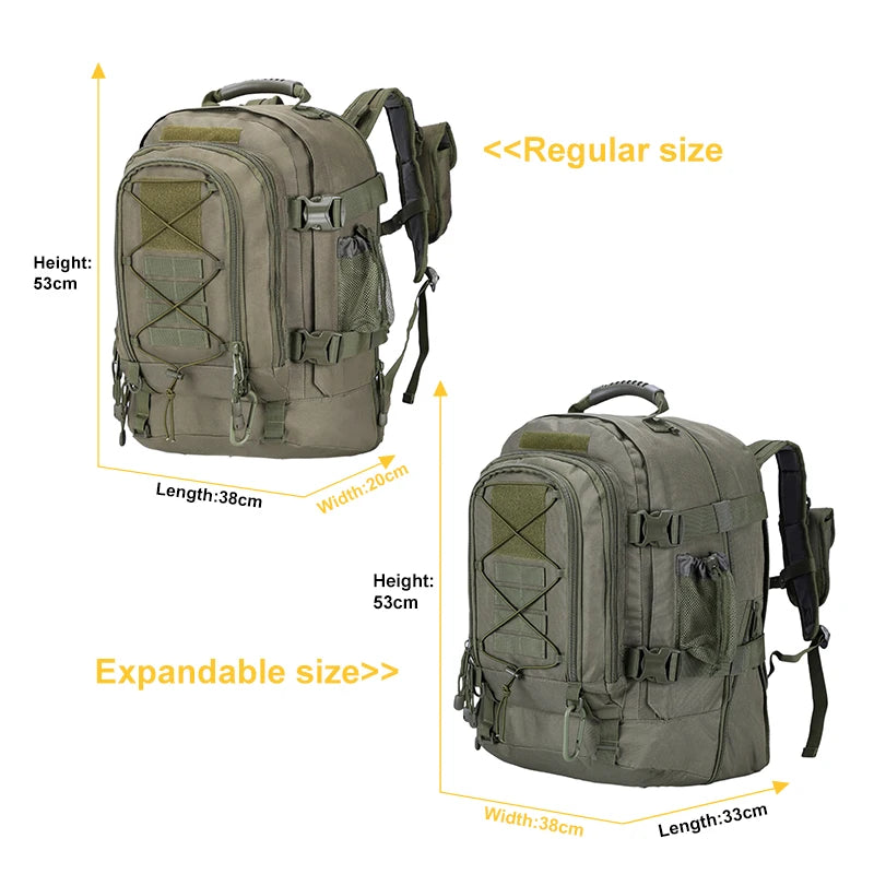 LQARMY 60L Male Travel Tactical backpack Hiking Camping backpack Expandable Army Backpacks Molle 3 Day Assault Pack Rucksacks