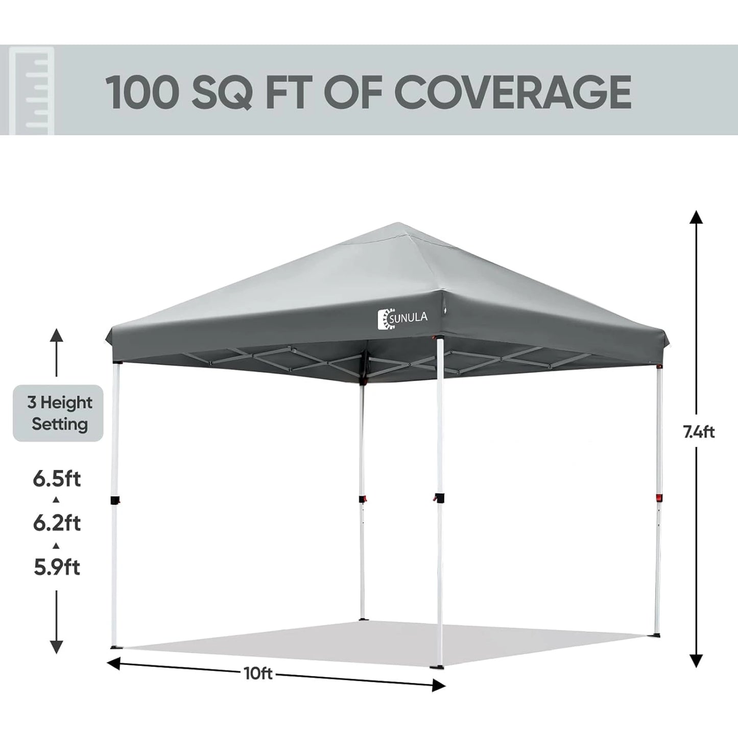 10x10 Pop Up Canopy Tent Instant Gazebo for Outside Camping Portable Outdoor Shading Shelter Easy Setup Sunula Beach Tent, Gray