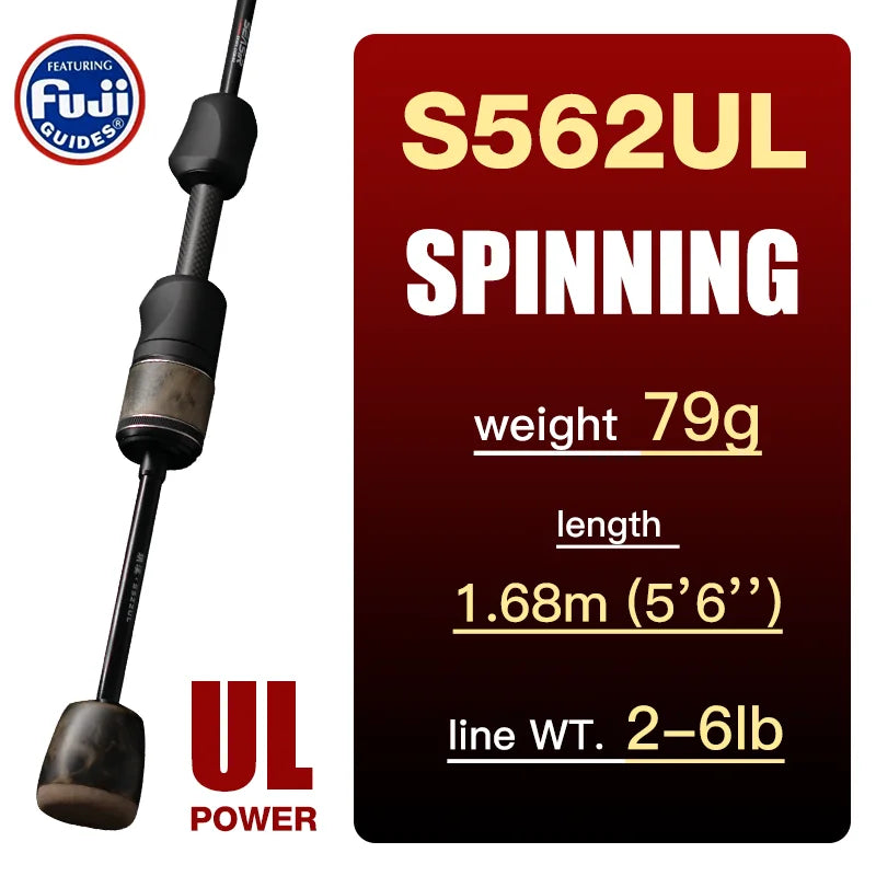 Seasir Stream Spining Baitcasting Fihsing Rods Ultralight Carbon Solid Wood Handle Fuji A+O 40T Carbon Cloth Lure Weight 1-10g