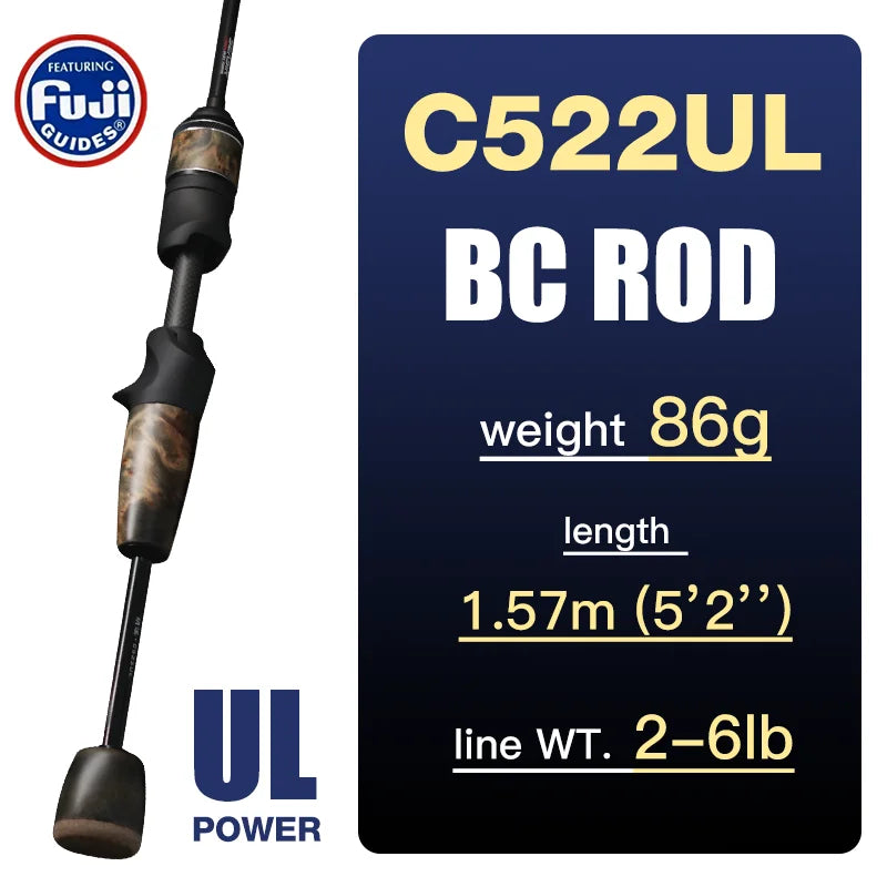 Seasir Stream Spining Baitcasting Fihsing Rods Ultralight Carbon Solid Wood Handle Fuji A+O 40T Carbon Cloth Lure Weight 1-10g