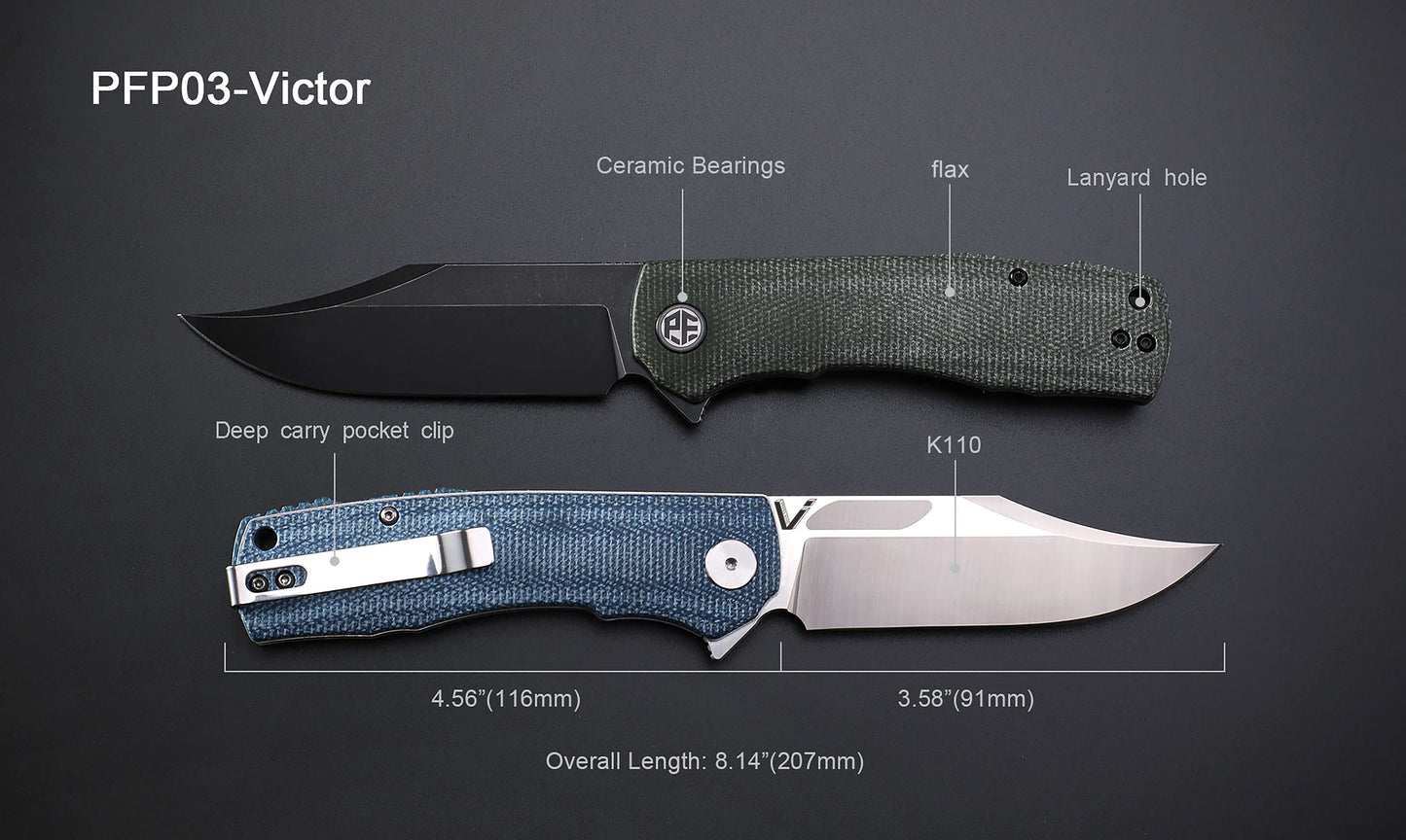 Petrified Fish PFP03 Jackknife Pocketknives High Pocket Folding Knife K110 Steel Blade Multi-tool Flax Handle Outdoor Camping