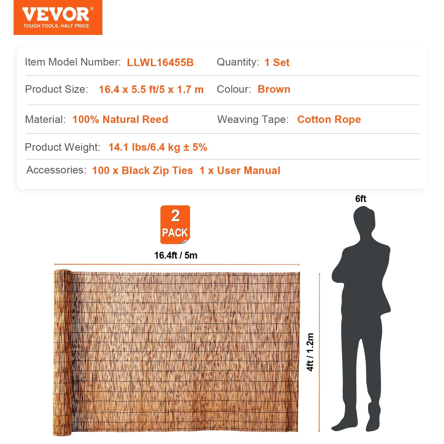SucceBuy Natural Reed Fencing 3.3 ftx13.3ft Balcony Reed Fence Roll for Outdoor Backyard Patio Decorative Fence Fencing Divider