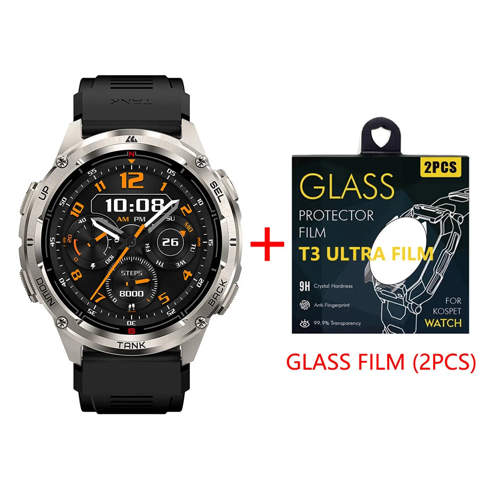 2025 KOSPET TANK T3 Ultra 2 GPS Smart Watch For Men Compass Altimeter Barometric 5ATM IP69K Waterproof AMOLED Bluetooth Call