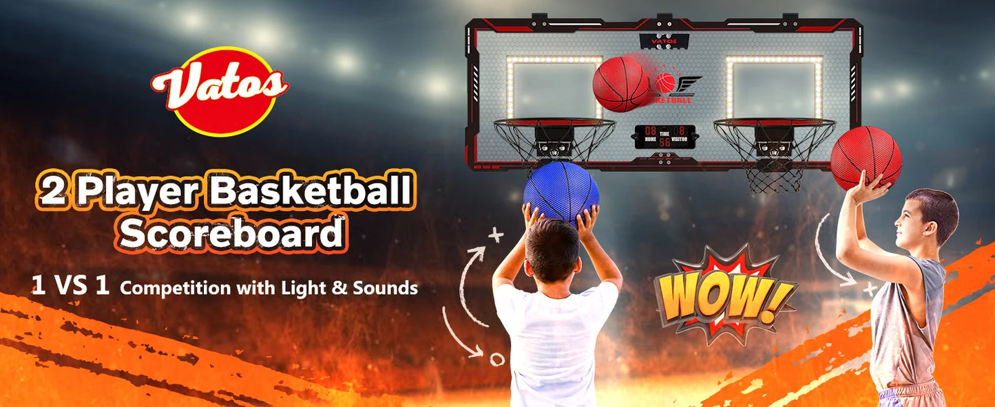 VATOS Basketball Hoop x2 Indoor Outdoor Electric Mini Basketball Scoreboard 4x Balls Toy Gift for Kids Boys Girls Sports Game