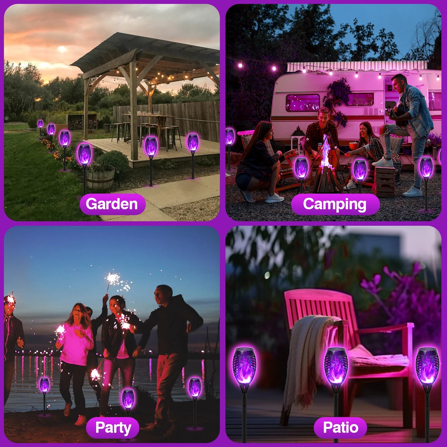 Green Solar Flame Light Outdoor with Flickering Flame Waterproof Lawn Ground Inserted Landscape for Garden Decorations Yard Pati