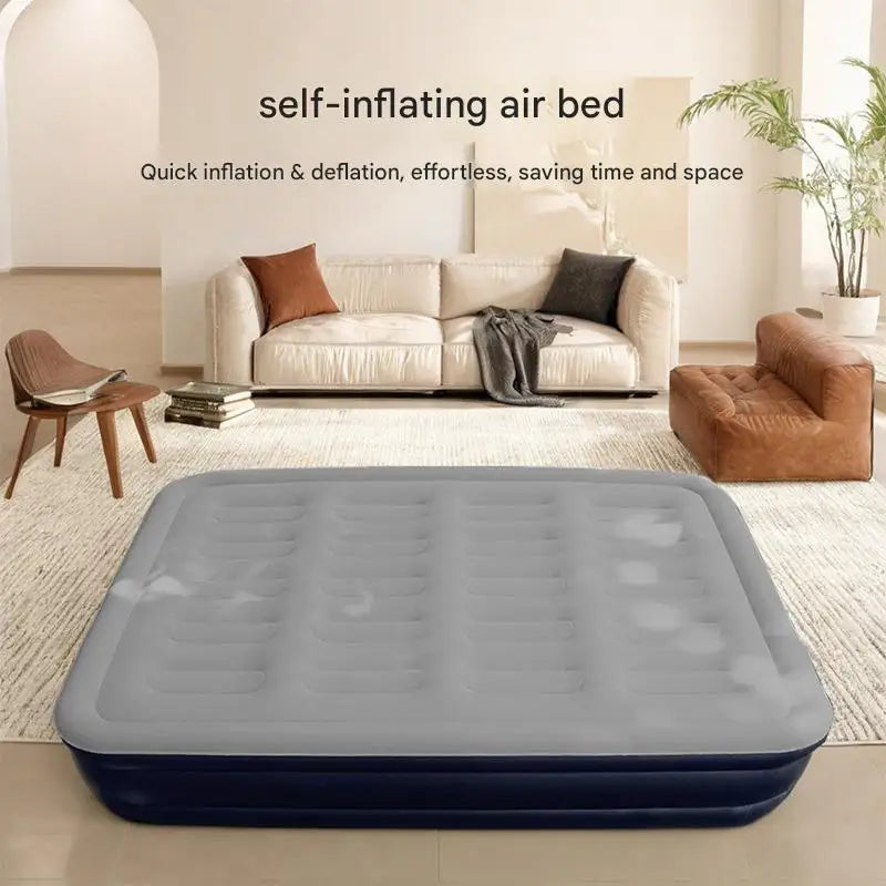 Foldable Inflatable Mattress Antileak Thicken Sleeping Bed Mat Soft Flocked Top Air Mattress With Electric Air Pump Camping Bed