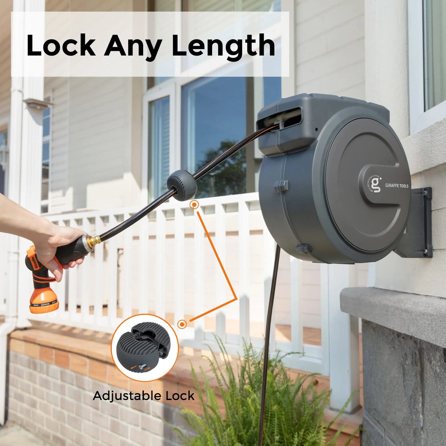 Giraffe Tools AW30 Garden Hose Reel Retractable 1/2" x 100 ft Wall Mounted Water Hose Reel