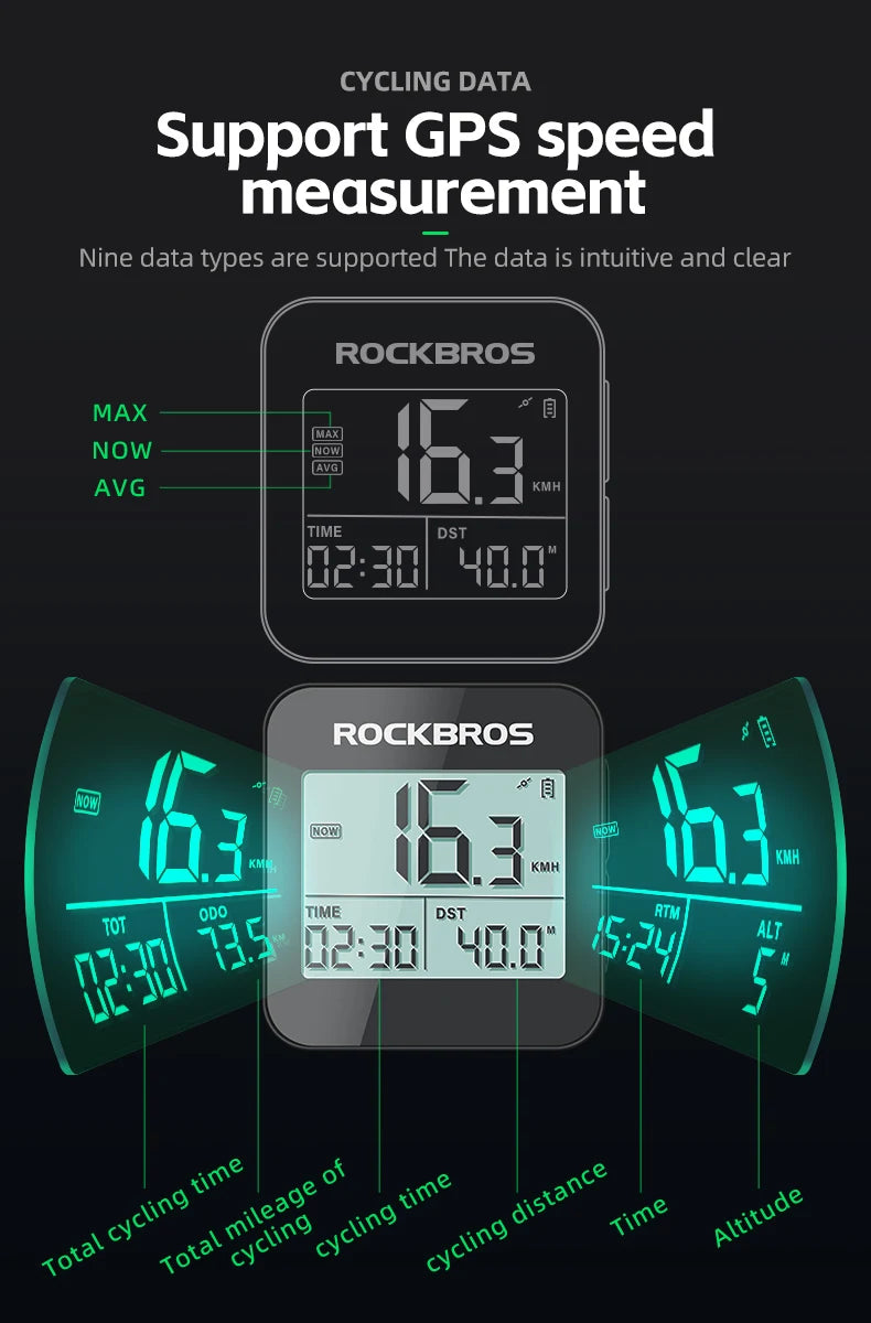 ROCKBROS Bike Computer GPS Speedometer Road Bike MTB IPX6 Waterproof Wireless Stopwatch Cycling Odometer Bicycle Accessories