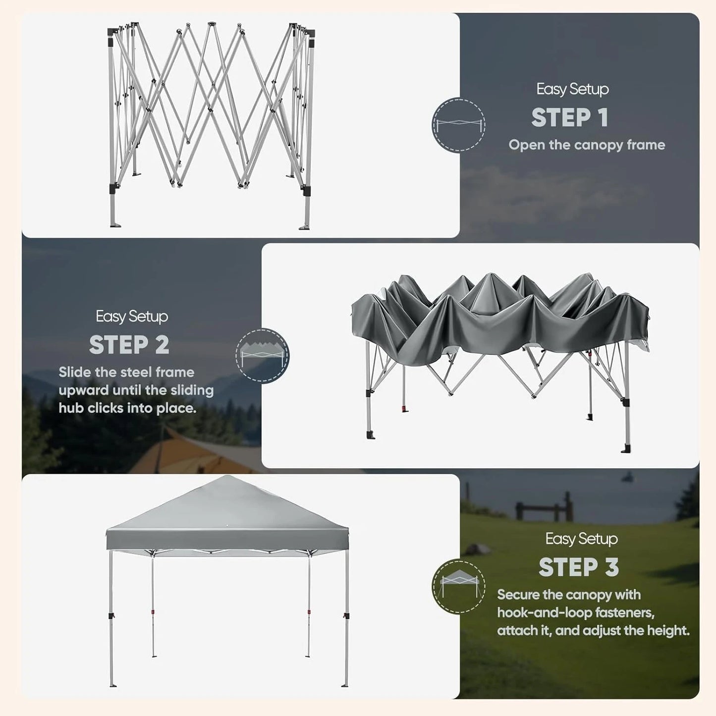 10x10 Pop Up Canopy Tent Instant Gazebo for Outside Camping Portable Outdoor Shading Shelter Easy Setup Sunula Beach Tent, Gray