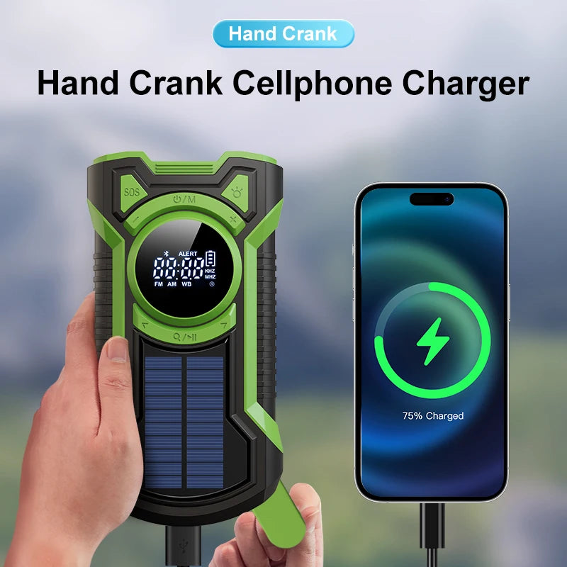 Multifunctional Solar Hand Crank Radio AM/FM/NOAA Weather Radio Bluetooth Speaker 5000mAh Emergency Flashlight Phone Power Bank