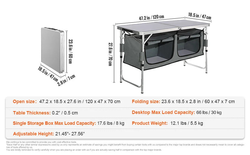 SucceBuy Camping Kitchen Table Quick set-up Folding Camping Table MDF Camping Table for Outdoor Picnics BBQ Camping RV Traveling
