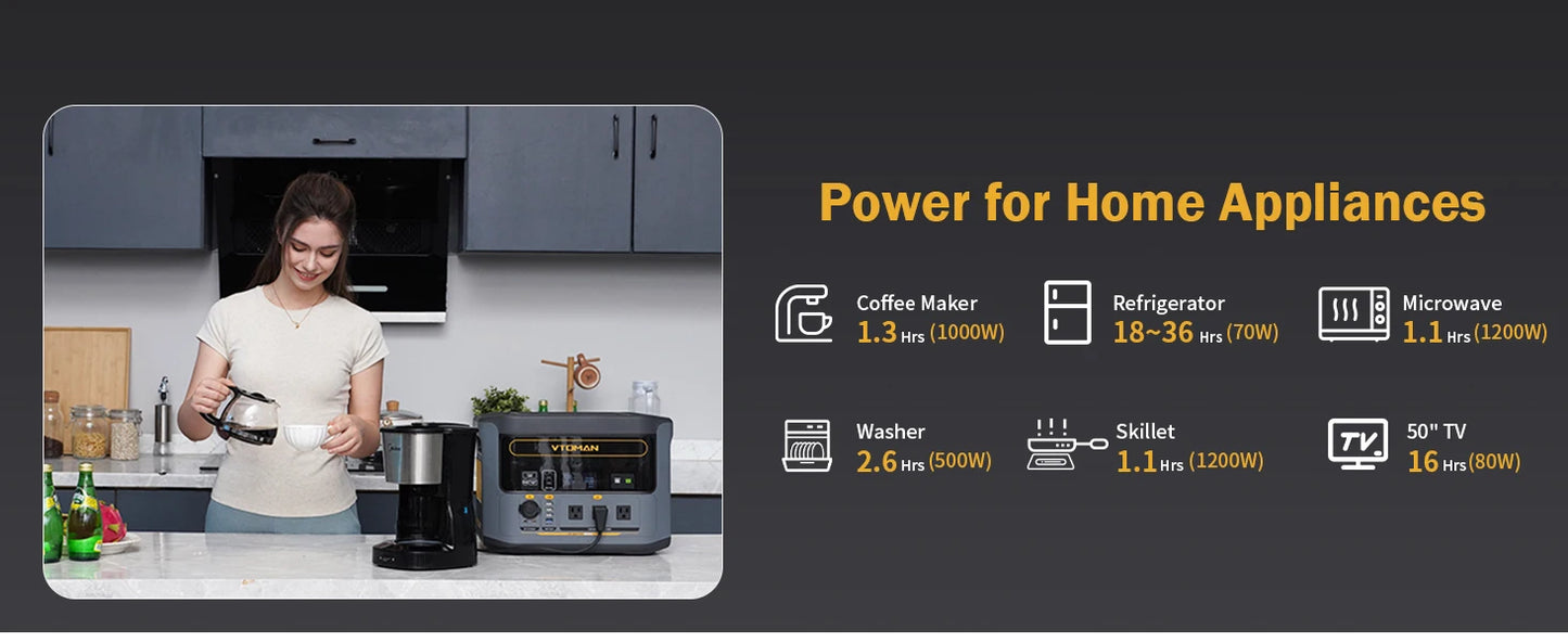 VTOMAN FlashSpeed 1500 Portable Power Station 1548Wh LiFePO4 Battery with 3000W Peak for Outdoor Camping RV Home Energy Power