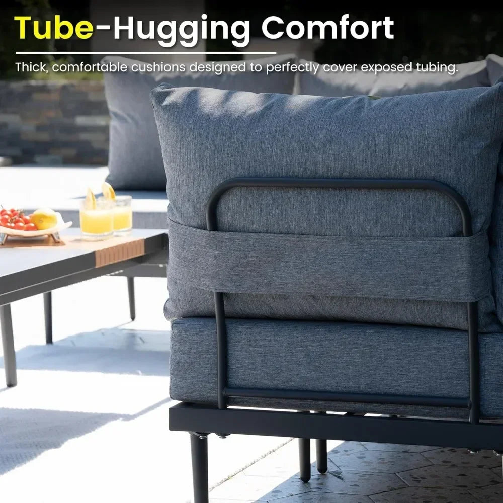 7 Pieces Metal Patio Furniture Set, Outdoor Sectional Sofa w/6 Inch Olefin Cushion, Modern Outdoor Conversation
