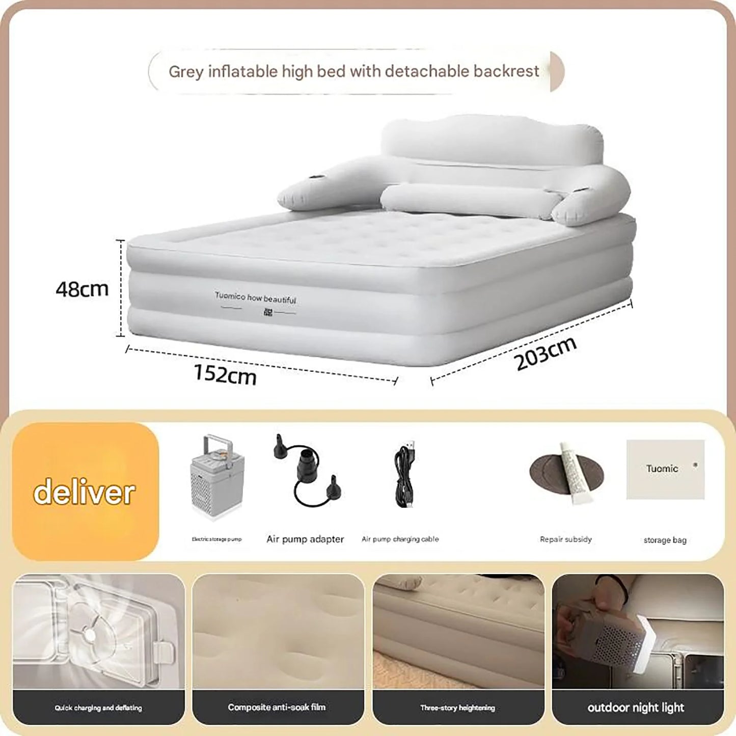 2 Person Automatic Inflatable Mattress For Home Outdoor Camping Rest Sleeping Bed Car Air Cushion Portable Folding Lazy Sofa Mat