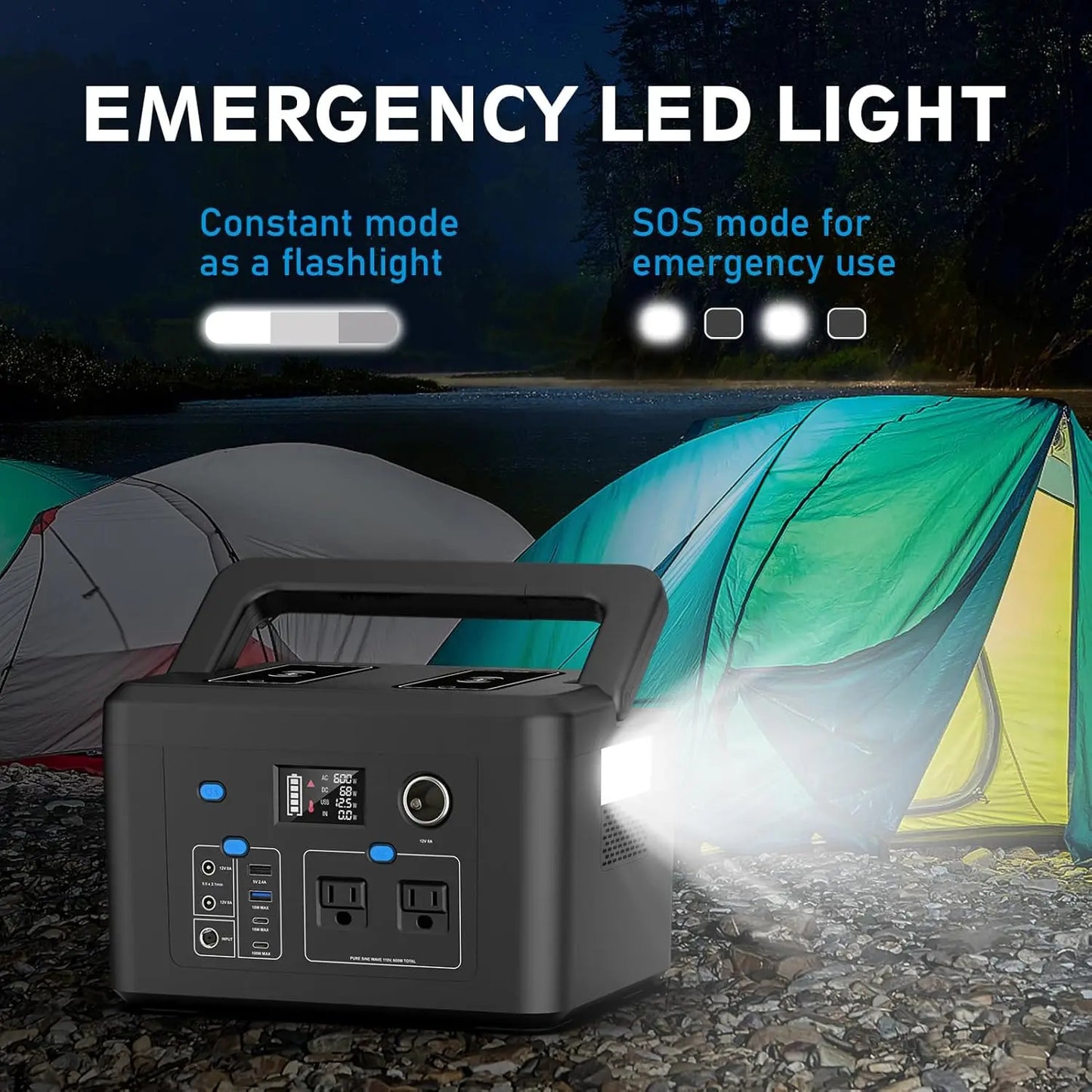 Powkey 600W Portable Power Station 296Wh Battery Backup with 2 Pure Sine Wave AC Outlets Solar Generator for Outdoor Camping RV