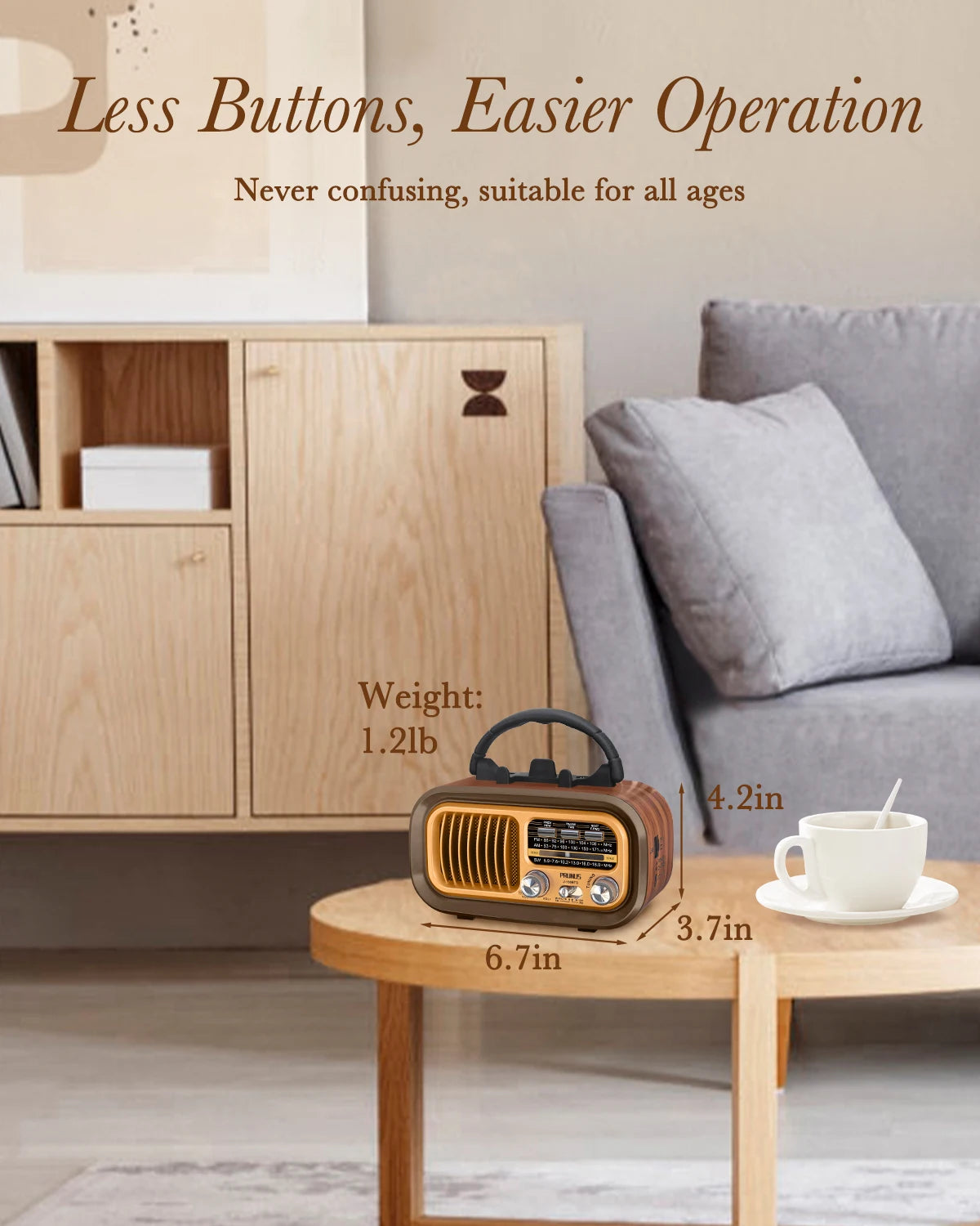 PRUNUS J-150 Retro Vintage Radio Bluetooth, Portable Radio AM FM Transistor Solar/Battery Operated Radio/Rechargeable Radio