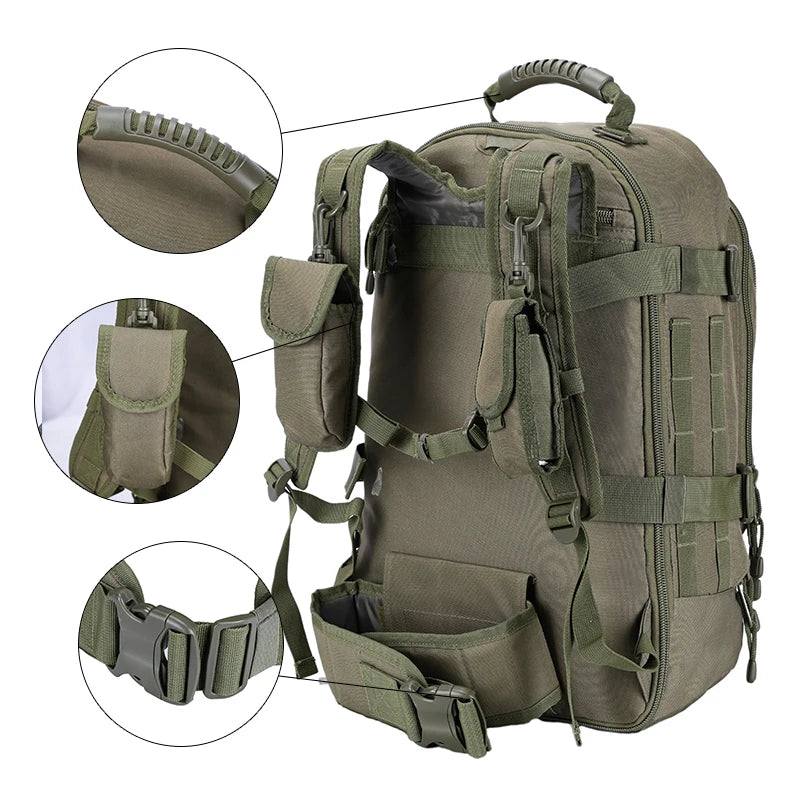 LQARMY 60L Male Travel Tactical backpack Hiking Camping backpack Expandable Army Backpacks Molle 3 Day Assault Pack Rucksacks