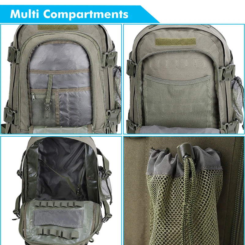LQARMY 60L Male Travel Tactical backpack Hiking Camping backpack Expandable Army Backpacks Molle 3 Day Assault Pack Rucksacks