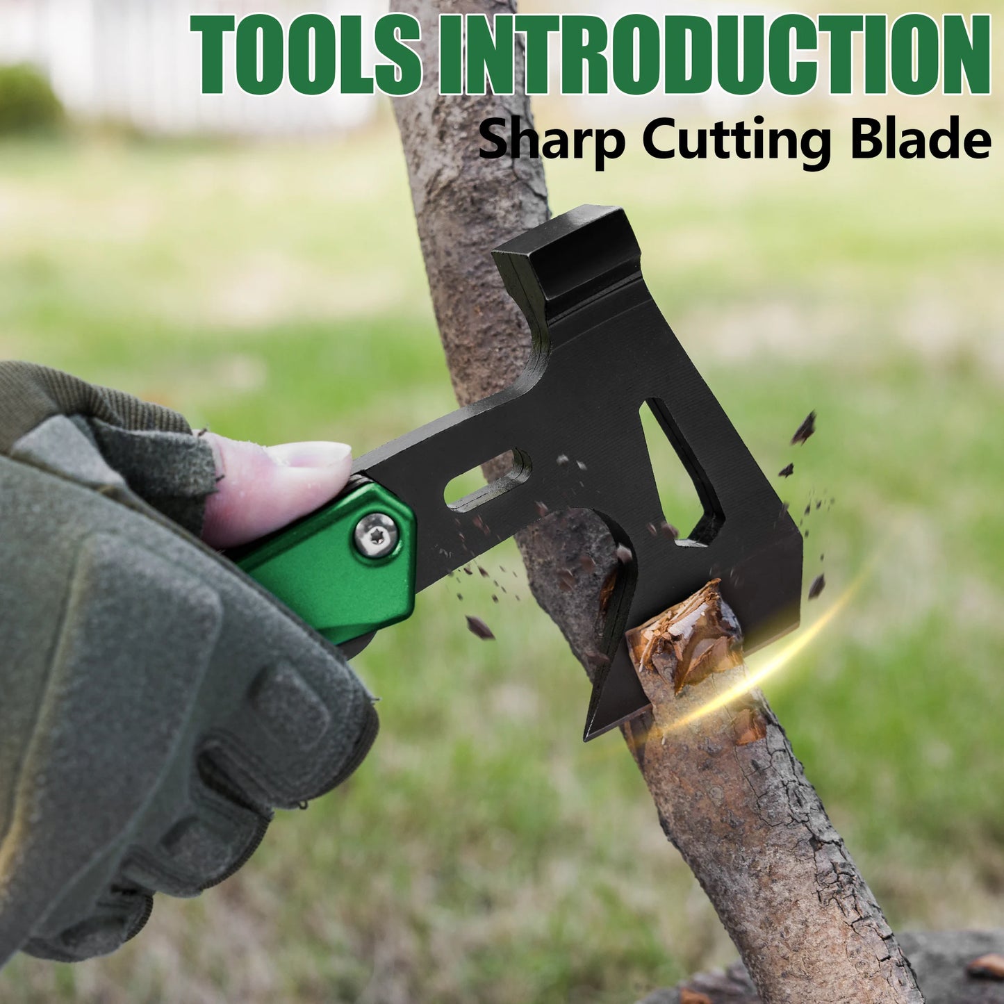 FLISSA Camping Axe Hammer 14-in-1 Multitool, Hatchet Multi Tool Stainless Steel with LED Light, EDC Hiking Survival Multi Functi