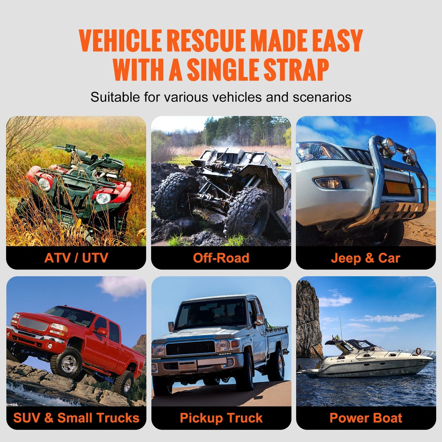 SucceBuy 20/30ft Car Towing Rope Off Road Snatch Tow Strap Rescue Recovery Resistant Which Rope for Jeep Car Truck ATV Tractor