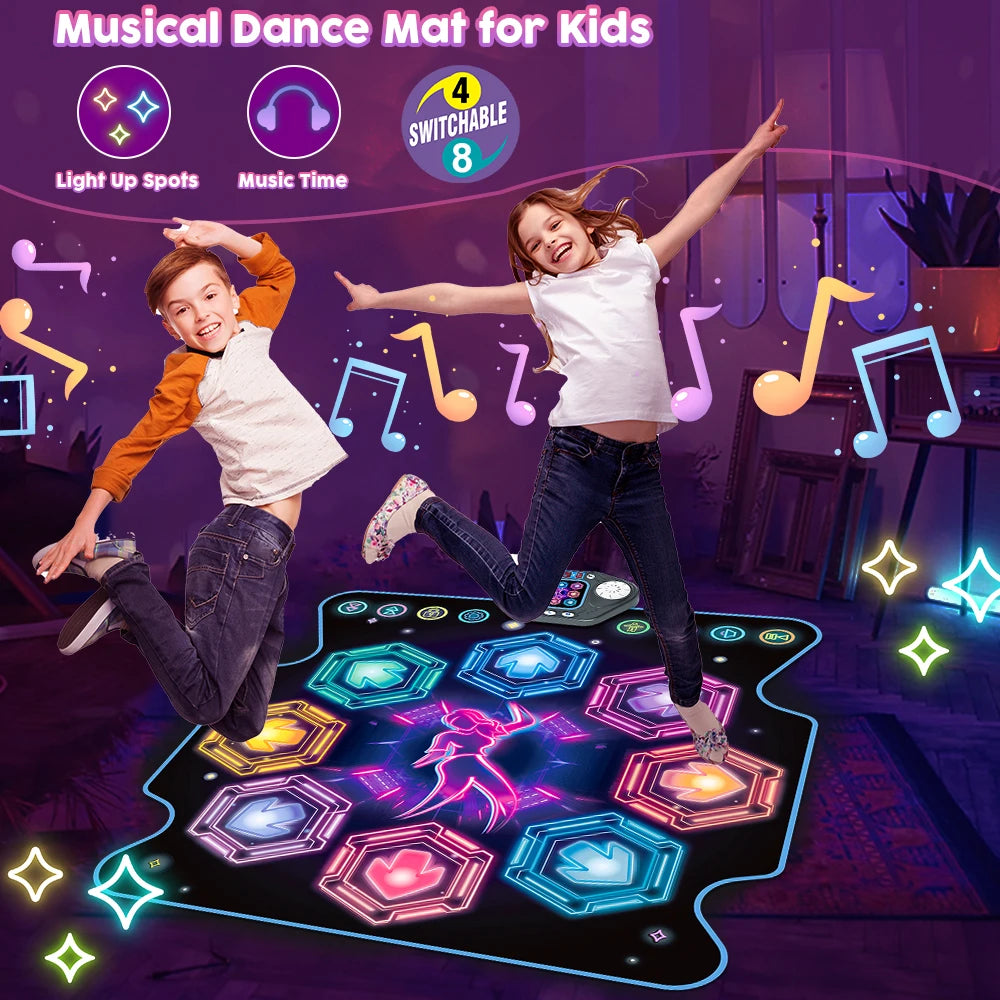 VATOS Dance Mat for Kids 27 Levels 8 LED Keys Bluetooth 5 Game Modes Built-in Music Ages 3+ Years Outdoor Fun Party Toys