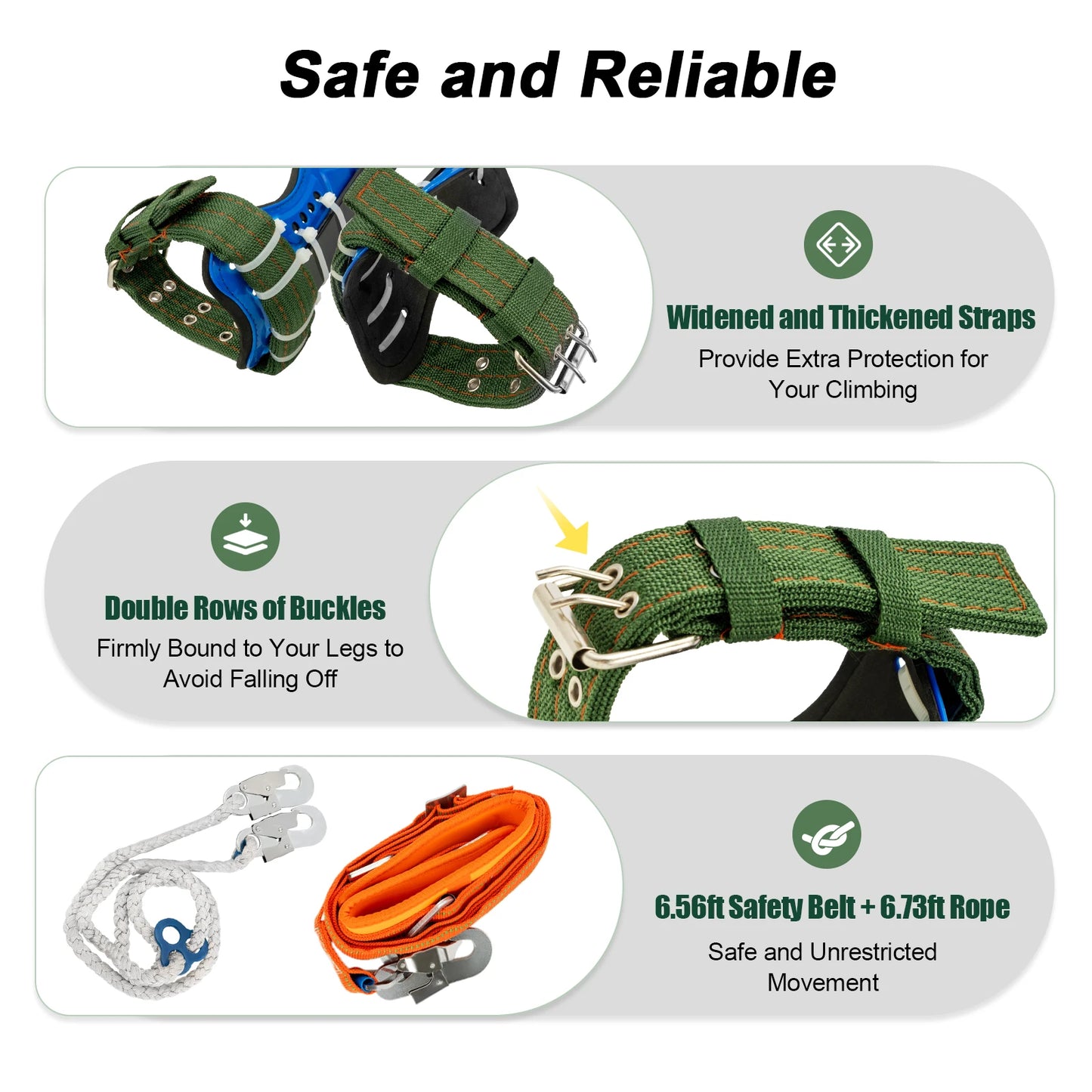 Tree Climbing Spike Set Portable Piercing Tree Climbing Tool with Safety Belt Load 100kg for Climbing Logging Picking Hunting