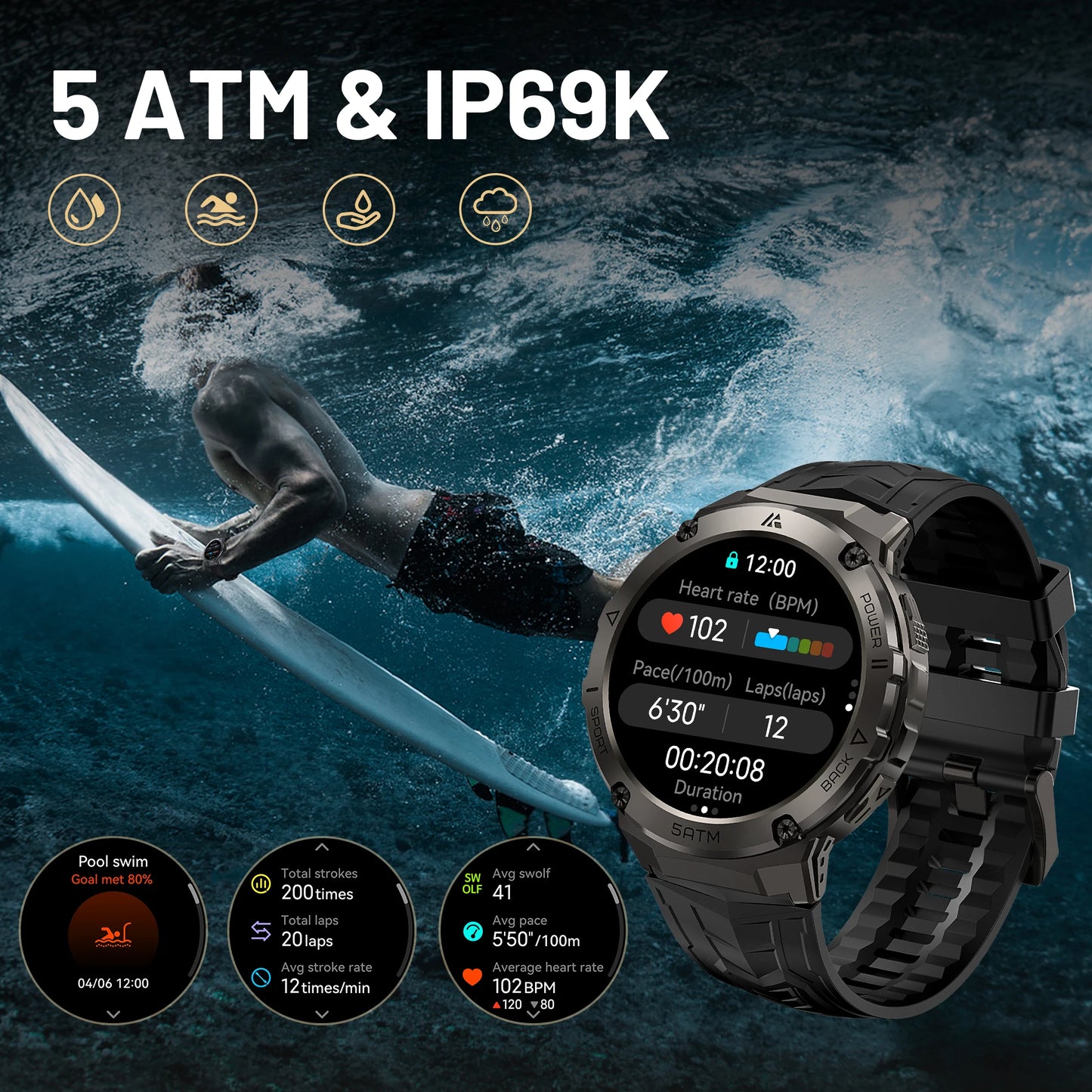HIDAMEL T3E GPS Smart Watch For Men Compass Altimeter Altitude Stainless Steel Shell 5ATM IP69K Waterproof 470mAh AMOLED Watches
