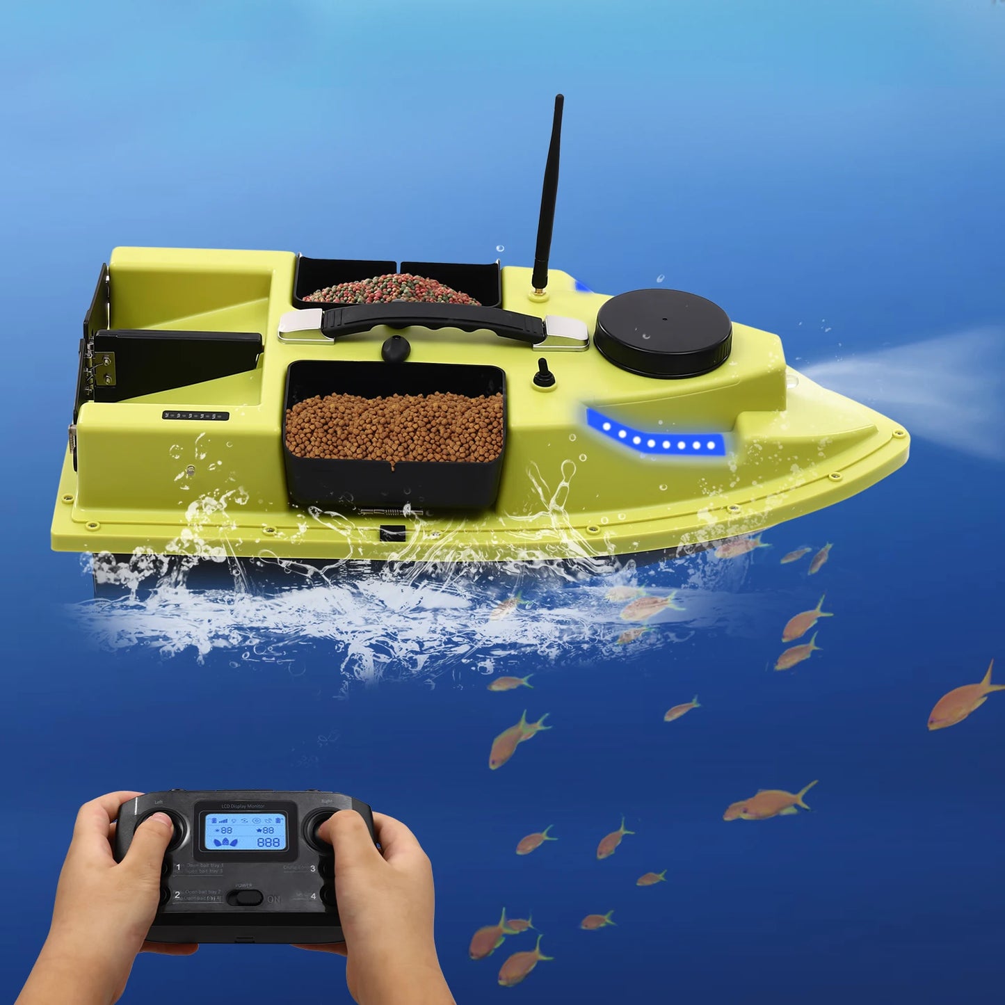 GPS RC Bait Boat for Fishing w/5200mAh Battery LED Screen Fishing Bait Boat 500M RC 40W 4 Bait Slot Fishing Bait Boat Set