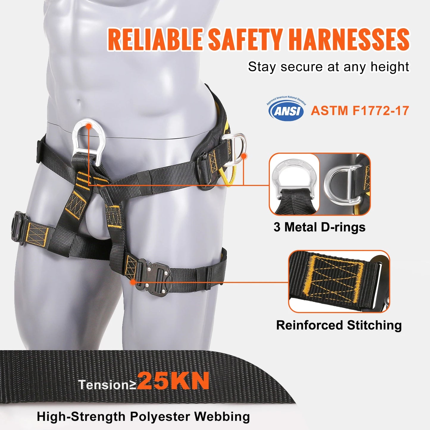SucceBuy Half Body Safety Harness Tree Climbing Harness Half Protection Harness 340 lbs for Fire Rescuing Caving Rock Climbing