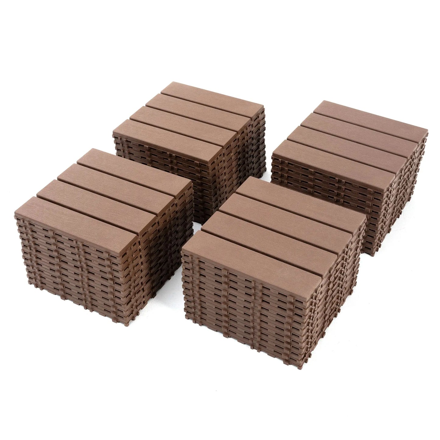 44 Pack Wood grain Interlocking Patio Deck Tiles- 12x12 Inch, Easy Install for Poolside, Balcony, Backyard-Durable Polypropylene