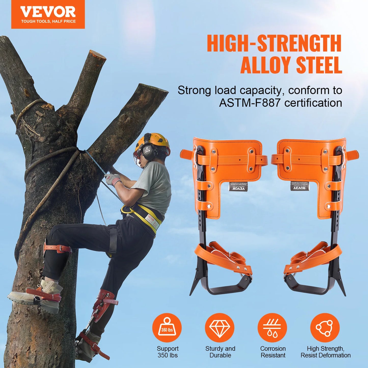SucceBuy Tree Climbing Spikes Steel Climbing Spurs 350lbs Load Capacity Tree Climbing Gear with Straps and Spike Protectors