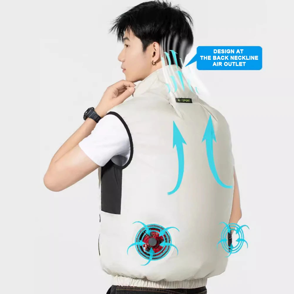 Cooling Vest Ice Fan Vest Heat Resistant Air Conditioner Clothes 3 Gears Breathable Wearable Cooling Fan Vest for Camping Hiking