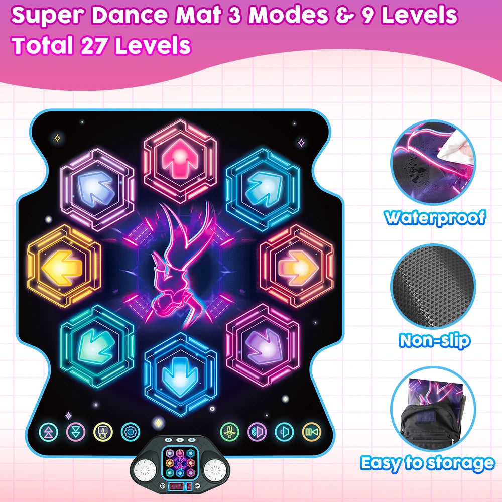 VATOS Dance Mat for Kids 27 Levels 8 LED Keys Bluetooth 5 Game Modes Built-in Music Ages 3+ Years Outdoor Fun Party Toys