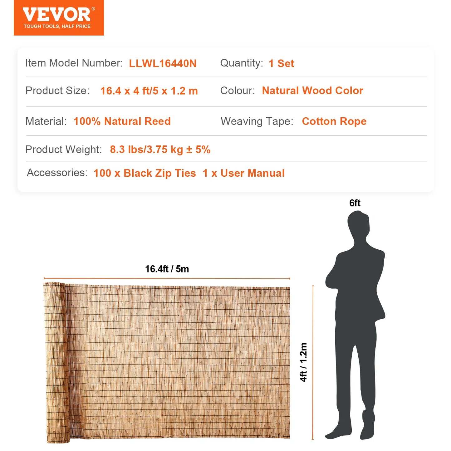 SucceBuy Natural Reed Fencing 3.3 ftx13.3ft Balcony Reed Fence Roll for Outdoor Backyard Patio Decorative Fence Fencing Divider