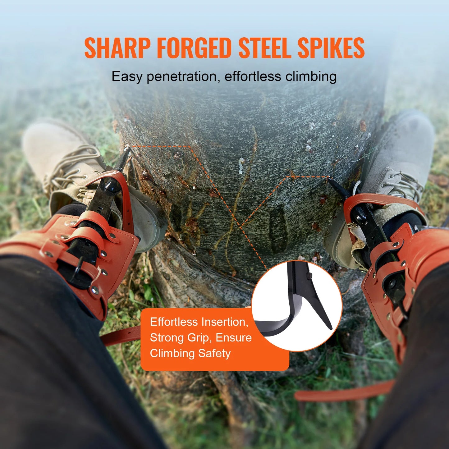 SucceBuy Tree Climbing Spikes Steel Climbing Spurs 350lbs Load Capacity Tree Climbing Gear with Straps and Spike Protectors