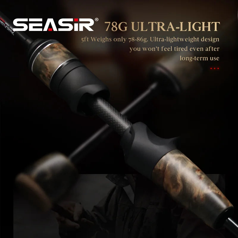 Seasir Stream Spining Baitcasting Fihsing Rods Ultralight Carbon Solid Wood Handle Fuji A+O 40T Carbon Cloth Lure Weight 1-10g