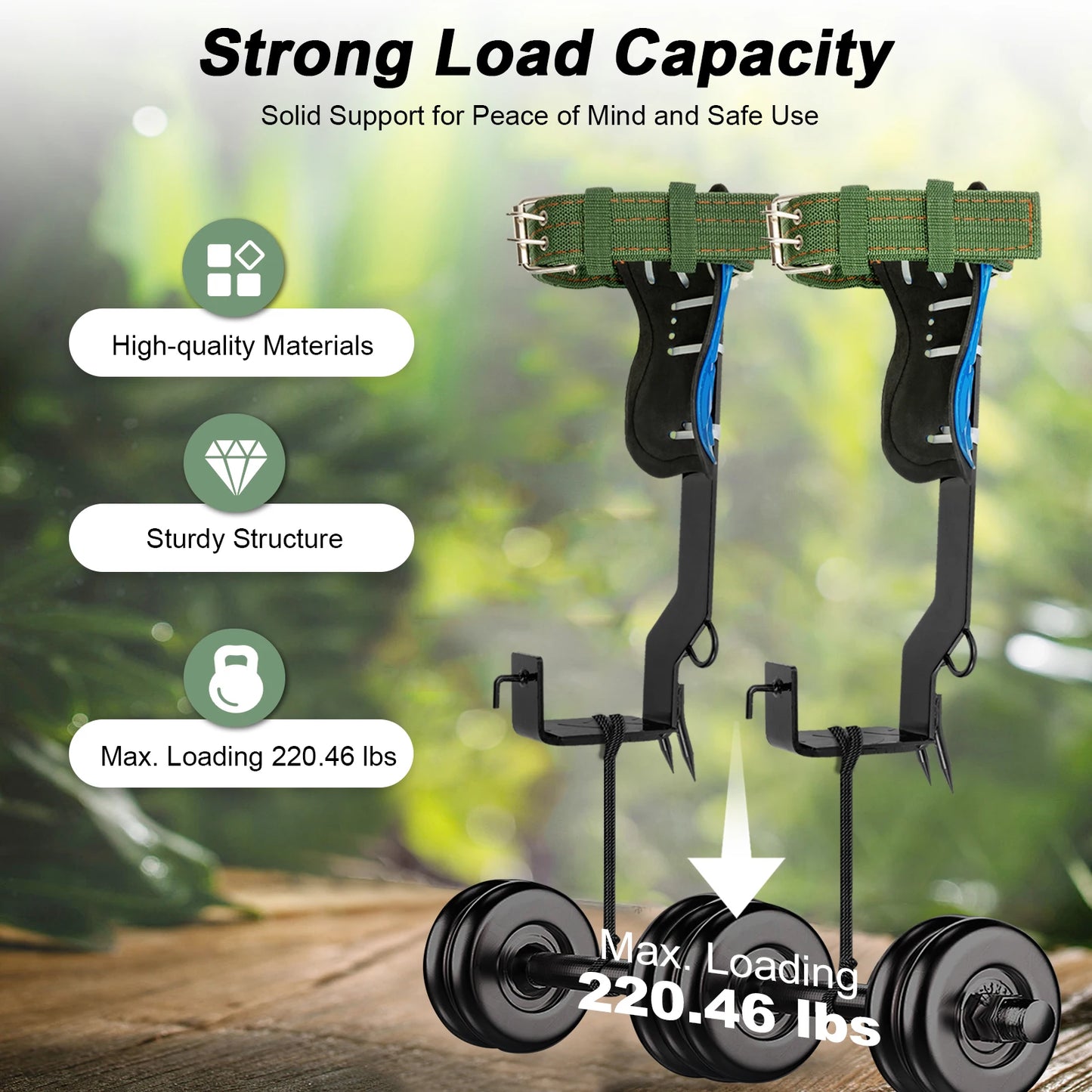 Tree Climbing Spike Set Portable Piercing Tree Climbing Tool with Safety Belt Load 100kg for Climbing Logging Picking Hunting