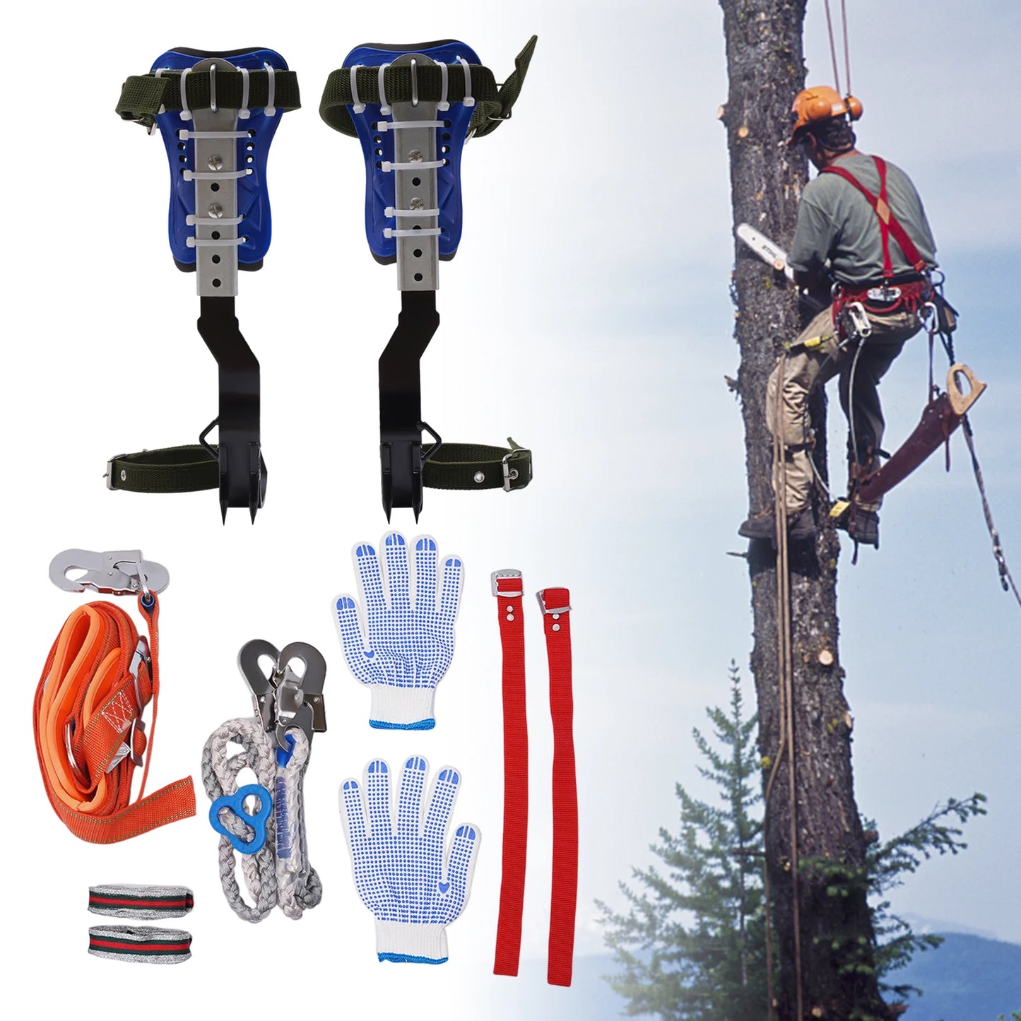 Tree Climbing Tools Adjustable Portable Tree Climbing Gear Kit Climbing Gear with Harness and Leash