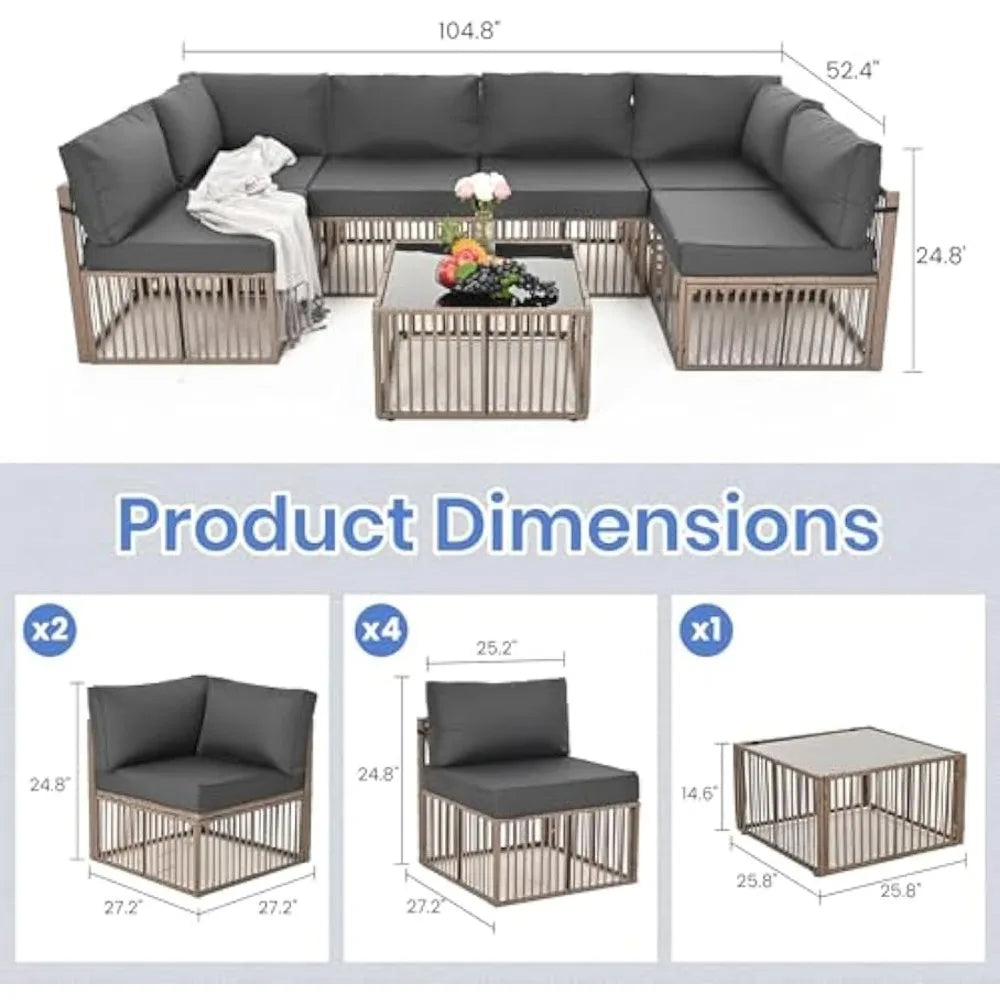 Pamapic 7 Pieces Outdoor Sectional Set, All-Weather PE Rattan Patio Conversation Set, Wicker Adjustable Patio Furniture Set