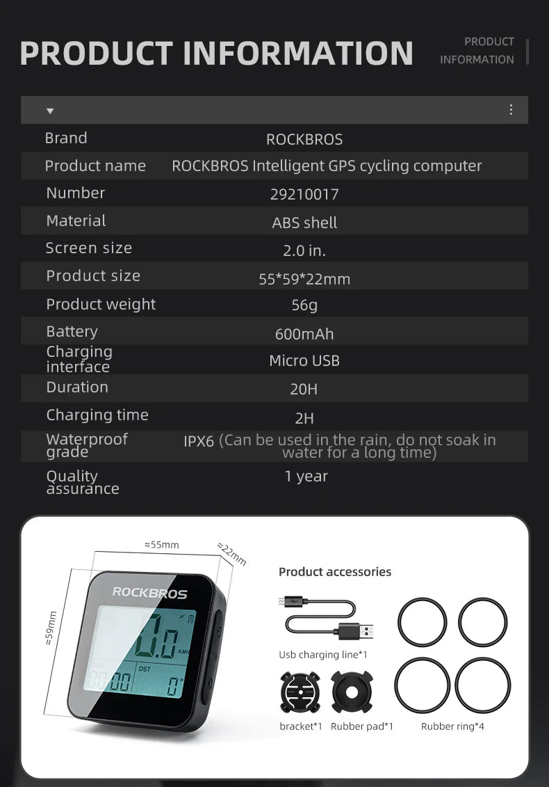 ROCKBROS Bike Computer GPS Speedometer Road Bike MTB IPX6 Waterproof Wireless Stopwatch Cycling Odometer Bicycle Accessories